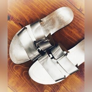 J. Crew Cyprus Silver Sandals Slides metallic shoes